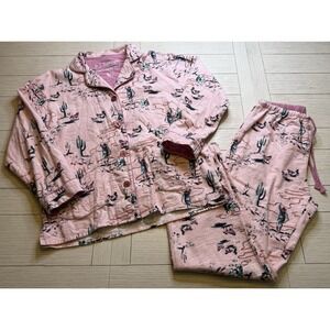 PJ Sawage Pink Western Cowboy Soft Comfort Cozy 2 Piece Button Up Drawstring